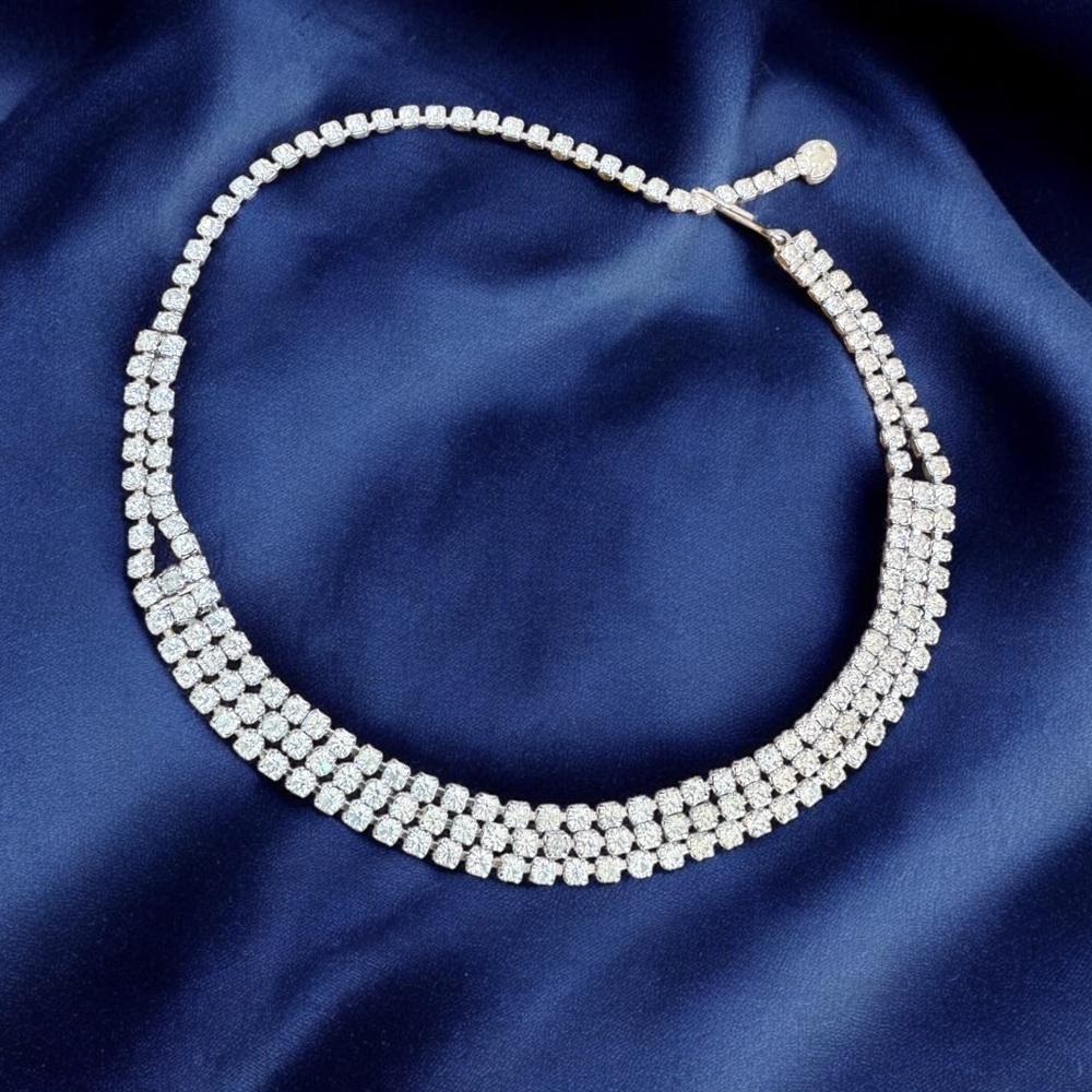 Vintage Crystal Rhinestone Silver-Tone Choker Necklace